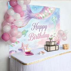 Lofaris Toile de fond pour anniversaire sirène pastel avec queue de sirène et étoiles, décor sous-marin magique pour fête d'enfants