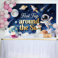 Lofaris Toile de fond pour 1er anniversaire espace avec astronaute et planètes, magnifique décor de fête cosmique pour studio photo