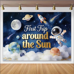 Lofaris Toile de fond pour 1er anniversaire espace avec astronaute et planètes, magnifique décor de fête cosmique pour studio photo