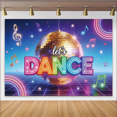 Lofaris Toile de fond de fête dansante avec boule disco et néons colorés, magnifique décor musical rétro pour studio photo et événement