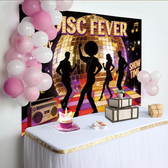 Lofaris Toile de fond de photographie disco rétro pour soirée groovy, décor de fête avec boule à facettes et silhouettes de danseurs