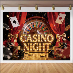 Lofaris Toile de fond soirée casino avec lumières, roulette et cartes à jouer, élégant arrière-plan de fête à thème avec jetons et dés
