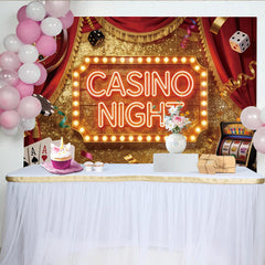 Lofaris Toile de fond soirée casino avec néon lumineux et rideaux rouges, magnifique décor de fête pour photographie et événement