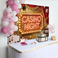 Lofaris Toile de fond soirée casino avec néon lumineux et rideaux rouges, magnifique décor de fête pour photographie et événement