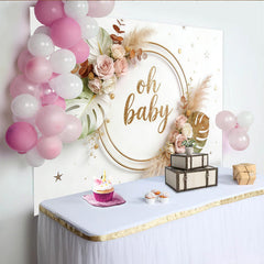 Lofaris Toile de fond pour baby shower oh baby avec fleurs et feuillage, élégant arrière-plan de photographie pour studio et événement