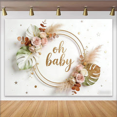 Lofaris Toile de fond pour baby shower oh baby avec fleurs et feuillage, élégant arrière-plan de photographie pour studio et événement