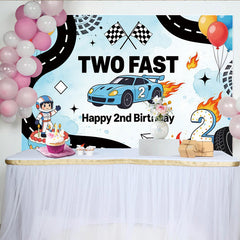 Lofaris Toile de fond pour 2ème anniversaire voiture de course et drapeaux à damier, décor de fête rapide avec ballons pour studio photo