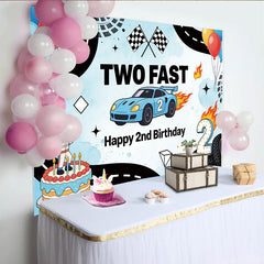 Lofaris Toile de fond pour 2ème anniversaire voiture de course et drapeaux à damier, décor de fête rapide avec ballons pour studio photo