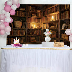 Lofaris Toile de fond de photographie bibliothèque ancienne avec livres et bougies, sombre vintage pour portrait et ambiance mystérieuse