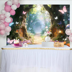 Lofaris Toile de fond de photographie forêt enchantée avec papillons et fleurs, magnifique arrière-plan féerique pour studio photo et fête