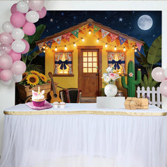 Lofaris Toile de fond de photographie ambiance fiesta avec lune et guitare, magnifique décor de fête pour studio photo et événement