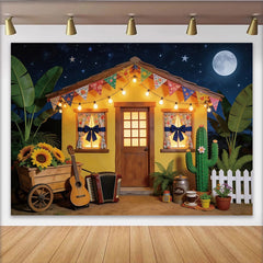 Lofaris Toile de fond de photographie ambiance fiesta avec lune et guitare, magnifique décor de fête pour studio photo et événement