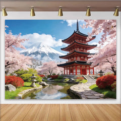 Lofaris Toile de fond de photographie paysage japonais, cerisiers en fleurs, arrière-plan de printemps pour studio photo