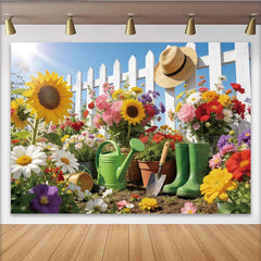 Lofaris Toile de fond de photographie de jardin fleuri avec clôture blanche, arrière-plan pour studio photo et décoration de printemps