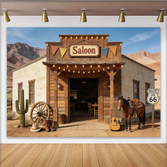 Lofaris Toile de fond de photographie western saloon avec cheval et cactus, arrière-plan vintage désert pour studio photo