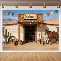 Lofaris Toile de fond de photographie western saloon avec cheval et cactus, arrière-plan rustique désertique pour studio photo