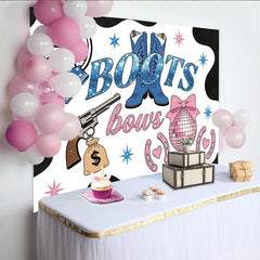 Lofaris Toile de fond pour baby shower western bottes bleues et nœuds roses, décor festif avec boule disco pour révélation du sexe