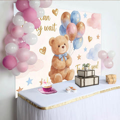 Lofaris Toile de fond pour baby shower ours en peluche rose et bleu avec ballons, décor de fête nuages et étoiles pour révélation du sexe