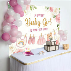 Lofaris Toile de fond pour baby shower fille florale avec roses et vêtements de bébé, décor de bienvenue pour future maman et séance photo