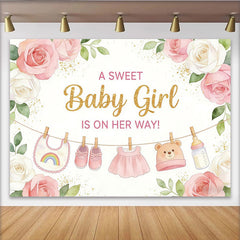 Lofaris Toile de fond pour baby shower fille florale avec roses et vêtements de bébé, décor de bienvenue pour future maman et séance photo