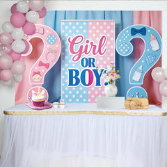 Lofaris Toile de fond pour baby shower fille ou garçon à pois rose et bleu, décor festif avec biberons et couronnes pour studio photo