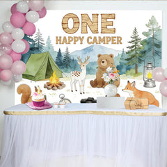 Lofaris Toile de fond pour 1er anniversaire camping et animaux de la forêt, magnifique décor d'aventure pour séance photo et fête d'enfant
