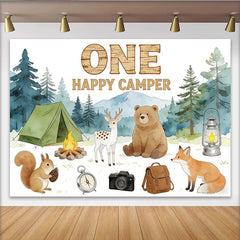 Lofaris Toile de fond pour 1er anniversaire camping et animaux de la forêt, magnifique décor d'aventure pour séance photo et fête d'enfant