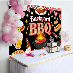 Lofaris Toile de fond de photographie barbecue avec grill et nourriture, arrière-plan festif à carreaux pour fête de jardin