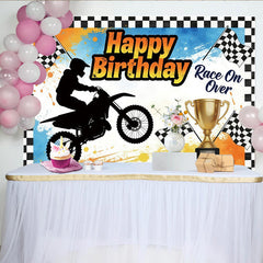 Lofaris Toile de fond anniversaire motocross pour garçon, arrière-plan de course avec trophée pour fête et studio photo