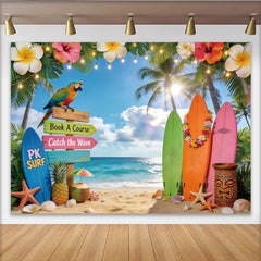 Lofaris Toile de fond de photographie plage tropicale et surf, décor d'été avec palmiers et perroquet pour studio photo