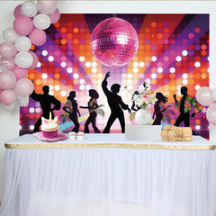 Lofaris Toile de fond disco avec danseurs et boule à facettes rose, arrière-plan festif rétro pour studio photo et événements