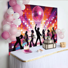 Lofaris Toile de fond disco avec danseurs et boule à facettes rose, arrière-plan festif rétro pour studio photo et événements