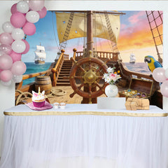 Lofaris Toile de fond de photographie aventure maritime avec trésor et perroquet, arrière-plan de bateau pirate pour studio photo