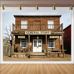Lofaris Toile de fond de photographie magasin général western en bois, arrière-plan rustique pour studio photo et portrait