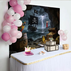 Lofaris Toile de fond de photographie pirate avec trésor et perroquet, arrière-plan d'aventure en mer orageuse pour studio photo