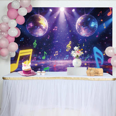 Lofaris Toile de fond de fête disco avec boules miroir et notes de musique, décor lumineux et festif pour studio photo ou soirée dansante