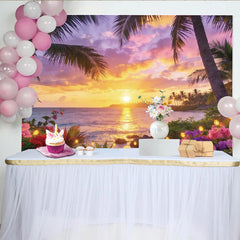 Lofaris Toile de fond de photographie paysage tropical au coucher du soleil avec palmiers, arrière-plan de plage pour événement estival