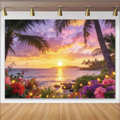 Lofaris Toile de fond de photographie paysage tropical au coucher du soleil avec palmiers, arrière-plan de plage pour événement estival
