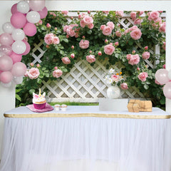 Lofaris Toile de fond de photographie roses roses et treillis blanc, véritable arrière-plan naturel pour studio photo et portrait