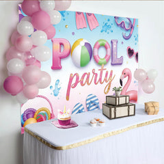 Lofaris Toile de fond pour anniversaire piscine avec flamant rose et ballons, magnifique décor de fête estival pour studio photo