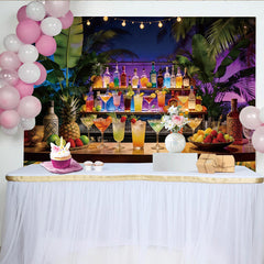Lofaris Toile de fond de photographie de bar tropical avec cocktails et palmiers, décor de fête exotique pour studio photo et événement