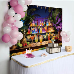 Lofaris Toile de fond de photographie de bar tropical avec cocktails et palmiers, décor de fête exotique pour studio photo et événement