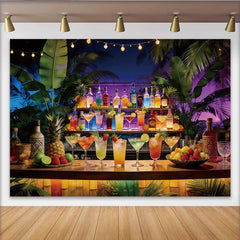 Lofaris Toile de fond de photographie de bar tropical avec cocktails et palmiers, décor de fête exotique pour studio photo et événement