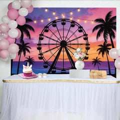Lofaris Toile de fond de photographie coucher de soleil tropical avec grande roue, magnifique arrière-plan de fête pour studio photo