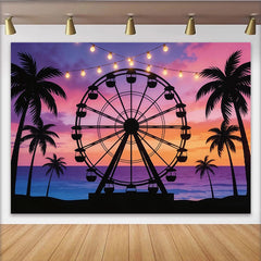 Lofaris Toile de fond de photographie coucher de soleil tropical avec grande roue, magnifique arrière-plan de fête pour studio photo