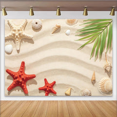 Lofaris Toile de fond de photographie plage sable fin avec coquillages et étoiles de mer, arrière-plan tropical estival pour studio photo