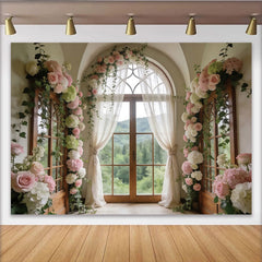 Lofaris Toile de fond de photographie florale fenêtre arquée romantique, élégant arrière-plan pour studio photo et événements
