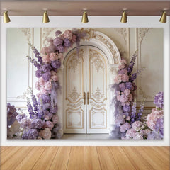 Lofaris Toile de fond de photographie porte ornée et arche florale rose et violette, magnifique décor pour studio photo et événement