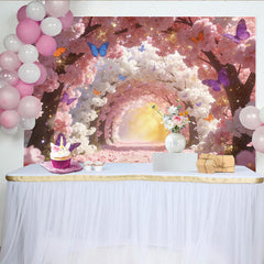 Lofaris Toile de fond de photographie fleurs de cerisier roses et blanches avec papillons, décor printanier féerique pour studio photo