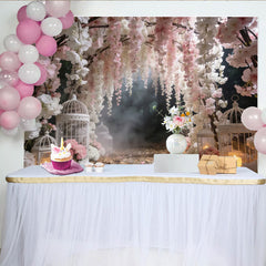 Lofaris Toile de fond de mariage florale rose et blanche, romantique décor avec cages à oiseaux pour cérémonie et séance photo